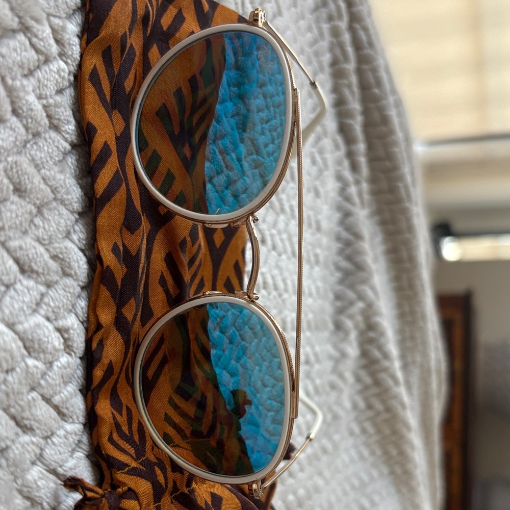 Ray-Ban Gold Frame Sunglasses with Blue Lenses